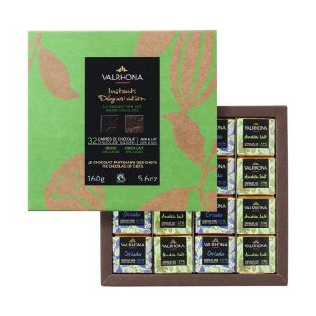 coffret 32 carres chocolat noir lait bio 160 g par valrhona