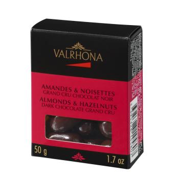 boite amandes noisettes chocolat noir 50 g par valrhona