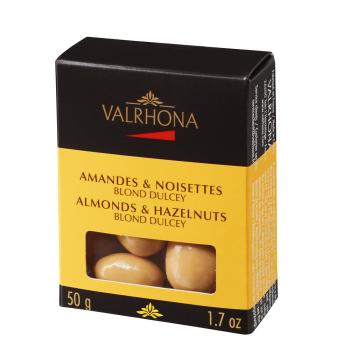 boite amandes noisettes chocolat dulcey 50 g par valrhona