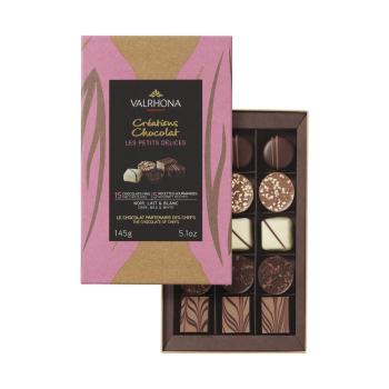 coffret 15 bonbons chocolat noir lait blanc par valrhona