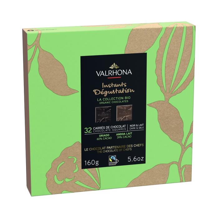 coffret 32 carres chocolat noir lait bio 160 g par valrhona