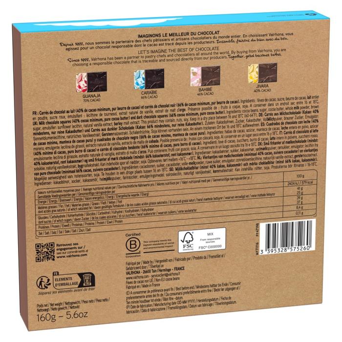 coffret paris 32 carres chocolat noir lait 160 g par valrhona