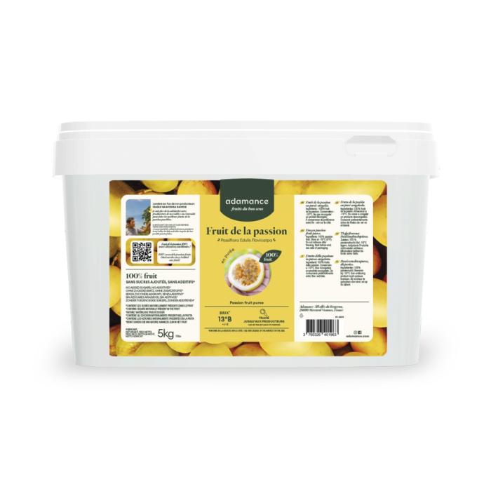 fruit passion passiflora edulis flavicarpa puree 5 kg par adamance