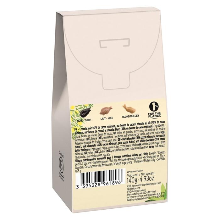 etui fritures chocolat noir lait blond dulcey 140g par valrhona