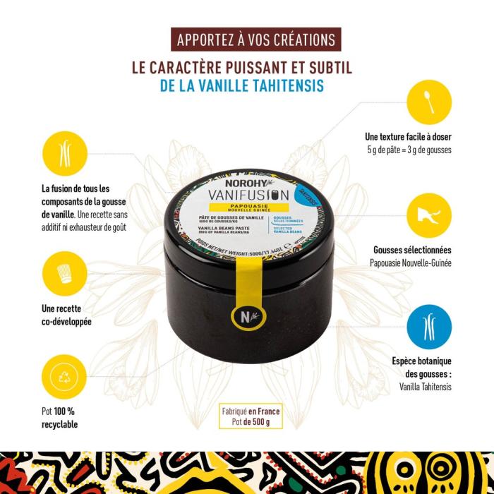 vanifusion pate gousses vanille tahitensis papouasie nouvelle guinee 500g par norohy