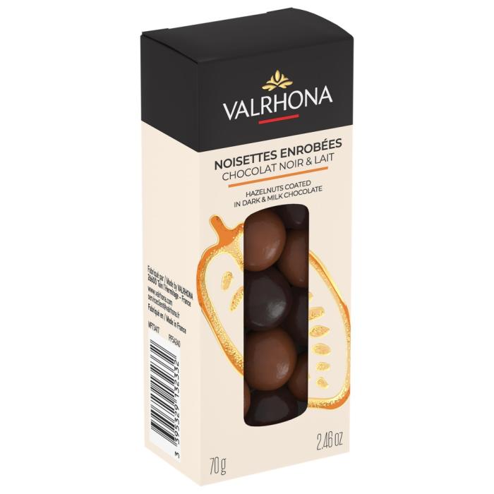 etui noisettes enrobees chocolat noir lait 70 g par valrhona