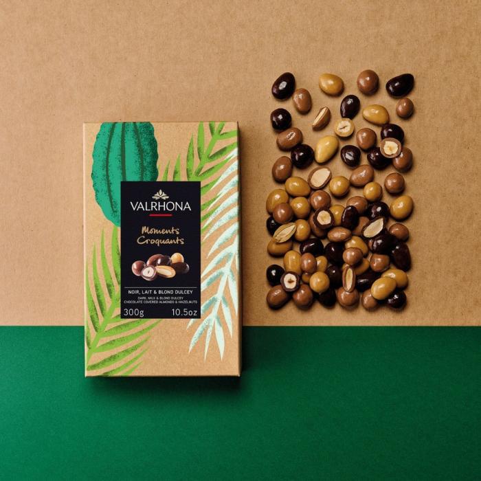 amandes noisettes enrobees chocolat noir lait dulcey par valrhona