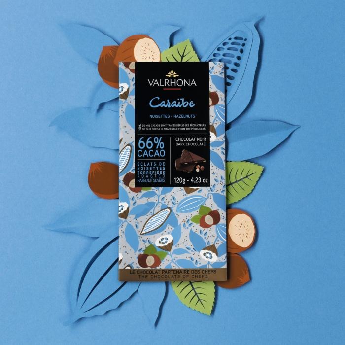 tablette chocolat noir caraibe noisette120g par valrhona