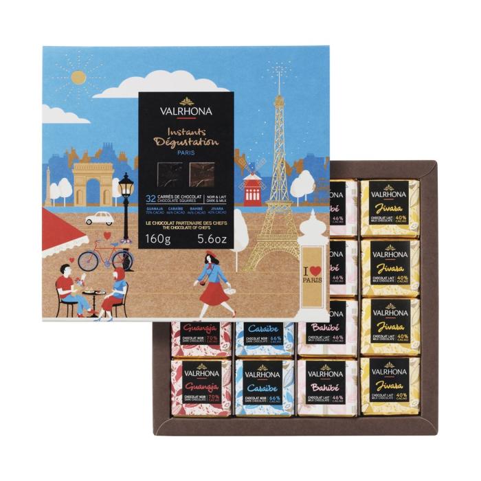 coffret paris 32 carres chocolat noir lait 160 g par valrhona