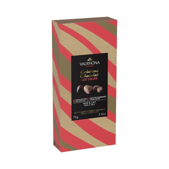 coffret 8 coeurs noir lait par valrhona