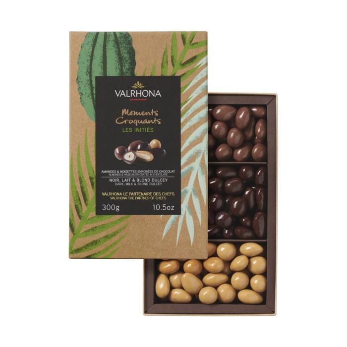 amandes noisettes enrobees chocolat noir lait dulcey par valrhona