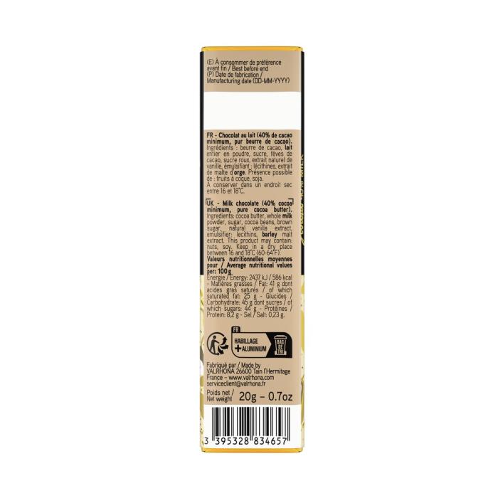 mini tablette chocolat lait jivara 40 20 g par valrhona
