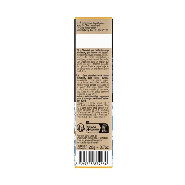 mini tablette chocolat noir caraibe 66 20 g par valrhona