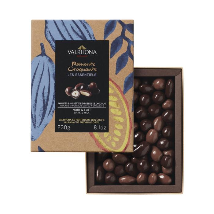 coffret amandes noisettes noir lait 230g par valrhona