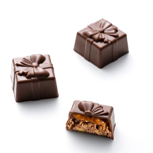 bonbon de chocolat au chocolat au lait Bahibé 46% et praliné Valrhona